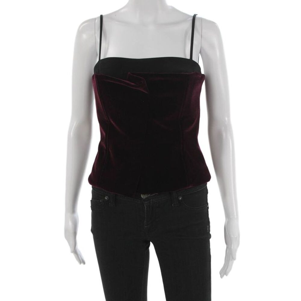 Kimberly Taylor Womens Corset Top Red Velvet Square Neck Sleeveless Size S
